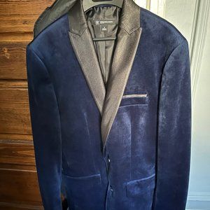 Mens Navy Blue Velvet Dinner Jacket- size small